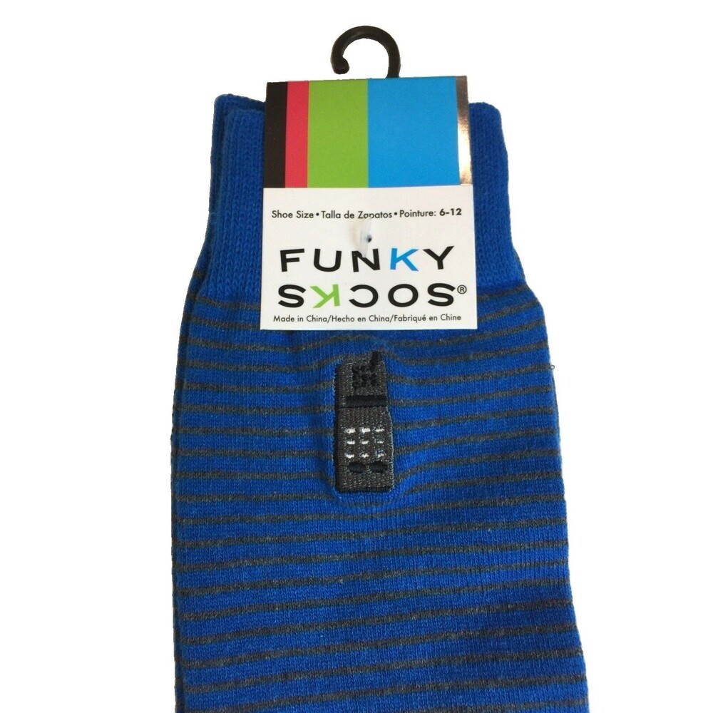 Funky Socks Men's Novelty Crew Socks Cell Phone Multi Color Retro Size 6-12 New